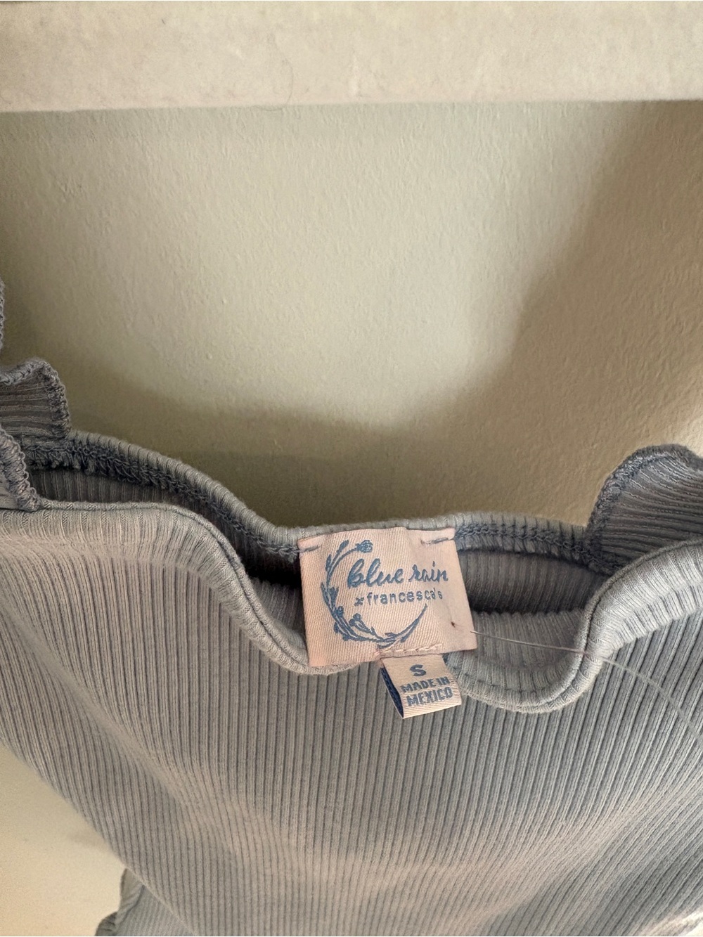 Francesca's Collections Light Blue Ribbed Ruffle-Strap Bodysuit - Picture 5 of 5